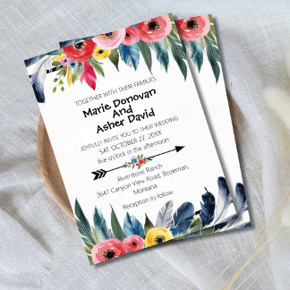 Watercolor Tropical Flowers and Greenery Wedding Invitation