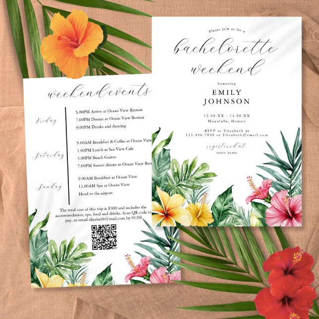 Watercolor Tropical Flowers Bachelorette Weekend Invitation (Watercolor Tropical Flowers Bachelorette Weekend Invitation)