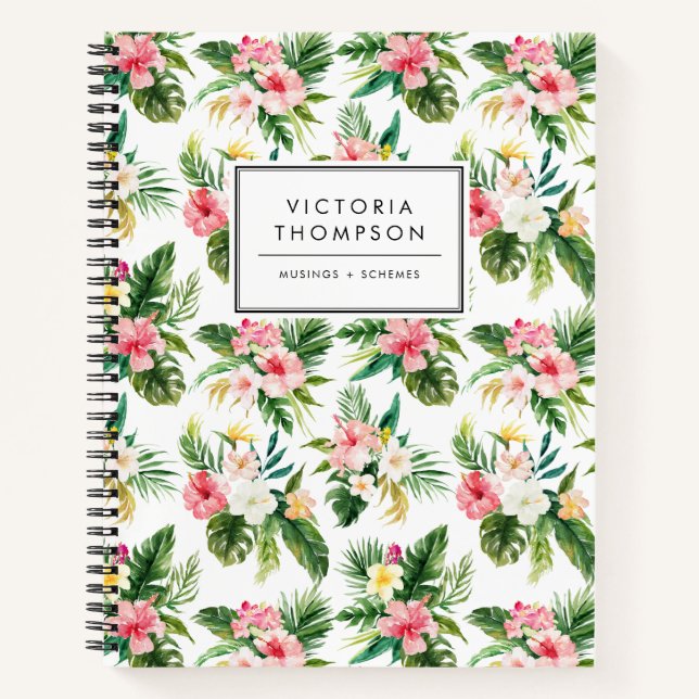 Watercolor Tropical Flowers Bouquet Pattern Notebook (Front)
