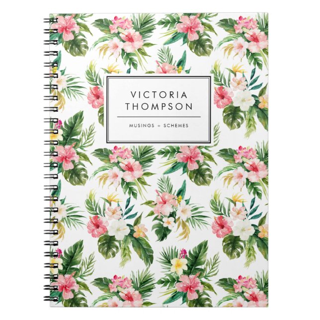 Watercolor Tropical Flowers Bouquet Pattern Notebook (Front)