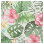 Watercolor Tropical Flowers &amp; Foliage Hibiscus Fabric
