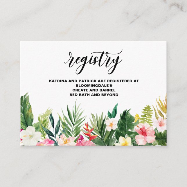 Watercolor Tropical Flowers Frame Registry Card II (Front)