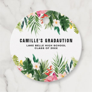 Watercolor Tropical Flowers & Greenery Graduation Favour Tags