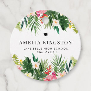 Watercolor Tropical Flowers & Greenery Graduation Favour Tags