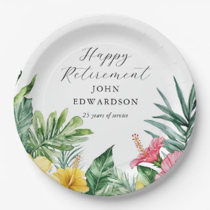 Watercolor Tropical Flowers Retirement Party Paper Plate