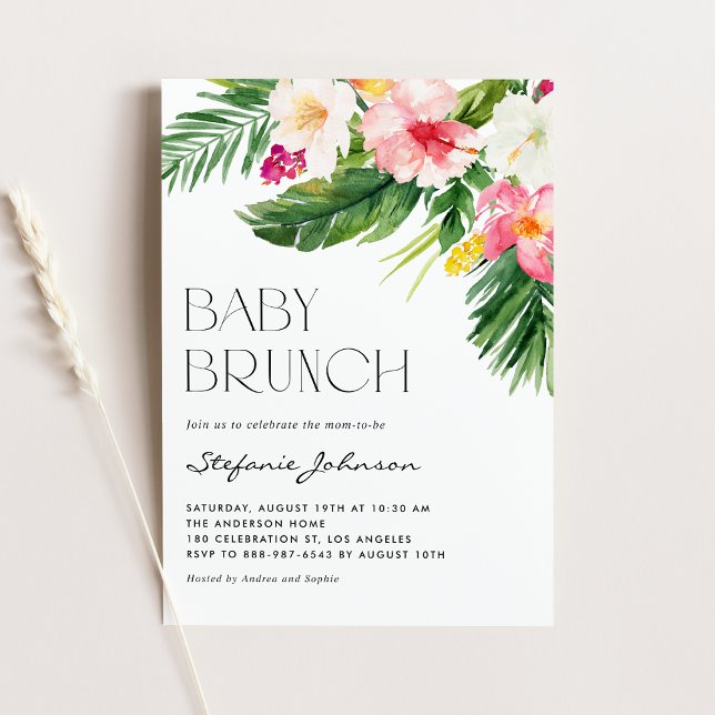 Watercolor Tropical Flowers Summer Baby Brunch Invitation (Creator Uploaded)