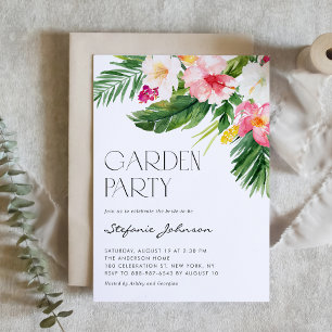 Watercolor Tropical Flowers Summer Garden Party Invitation