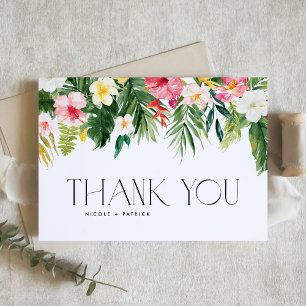 Watercolor Tropical Flowers Summer Wedding Thank You Card