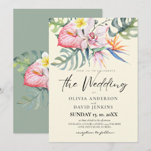 Watercolor Tropical Flowers Wedding  Invitation