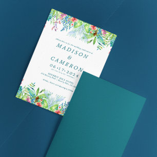 Watercolor Tropical Flowers Wedding Invitation