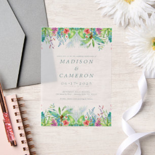 Watercolor Tropical Flowers Wedding Invitation