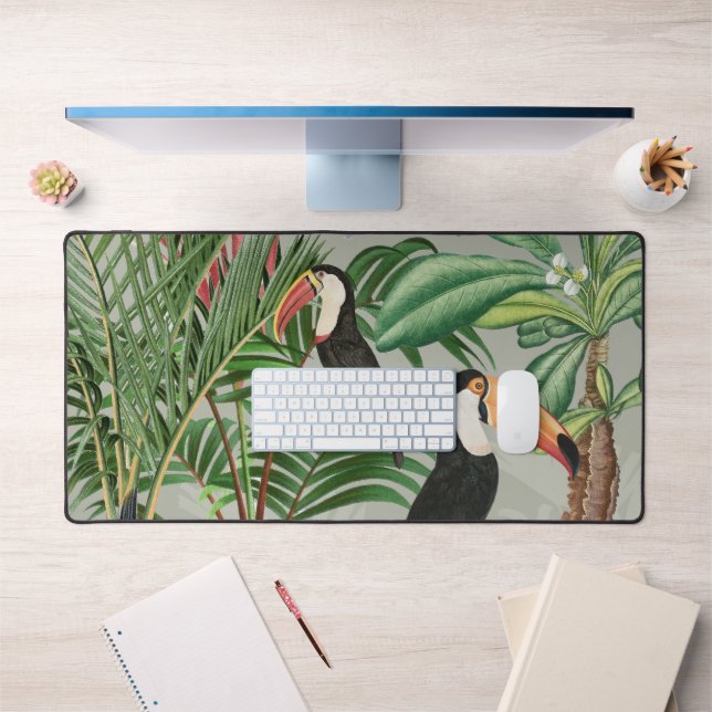 Watercolor Tropical Forest & Toucan Birds Desk Mat (Office 1)