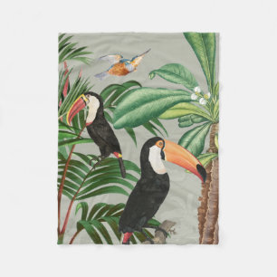 Watercolor Tropical Forest & Toucan Birds Fleece Blanket