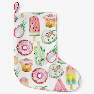 Watercolor tropical fruits, ice cream pattern. small christmas stocking
