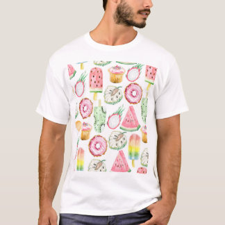 Watercolor tropical fruits, ice cream pattern. T-Shirt