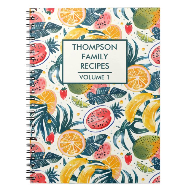 Watercolor tropical fruits Personalized Recipe Notebook (Front)
