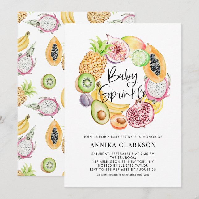 Watercolor Tropical Fruits Summer Baby Sprinkle Invitation (Front/Back)