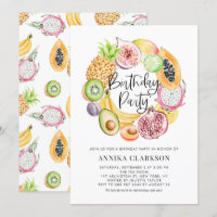 Watercolor Tropical Fruits Summer Birthday Party