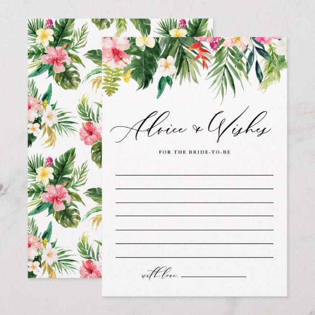 Watercolor Tropical Garland Bridal Shower Advice Card (Front/Back)