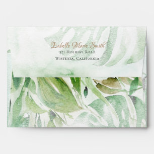 Watercolor Tropical Green Monstera Leaves Invite E Envelope
