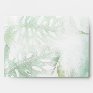 Watercolor Tropical Green Monstera Leaves Invite Envelope