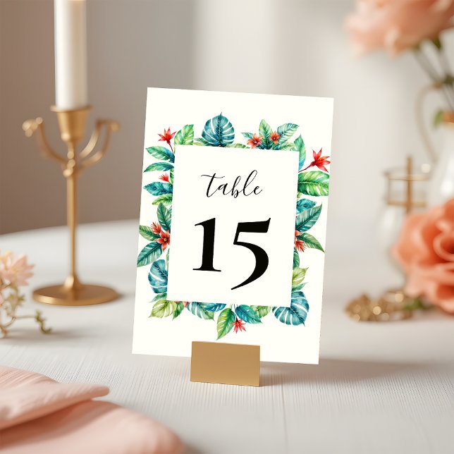 Watercolor Tropical Greenery Frame Modern Wedding Table Number (Creator Uploaded)