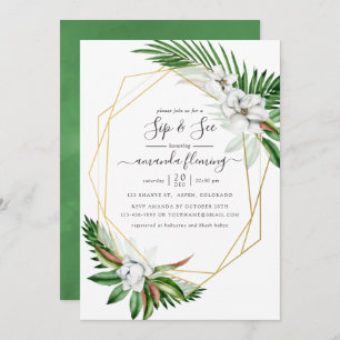 Watercolor Tropical Greenery Geometric Sip and See Invitation