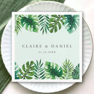 Watercolor Tropical Greenery Mint Green Wedding Napkin