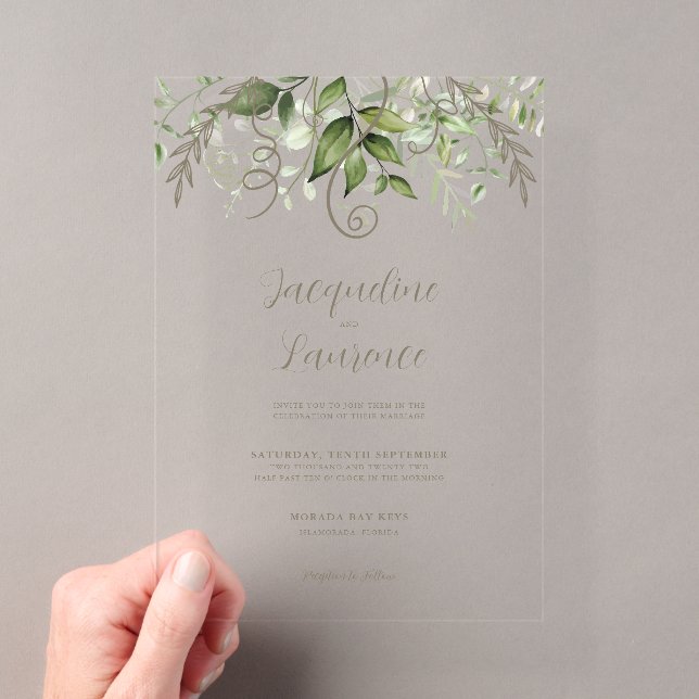 Watercolor Tropical Greenery Wedding Acrylic Invitations (Insitu (Handheld))