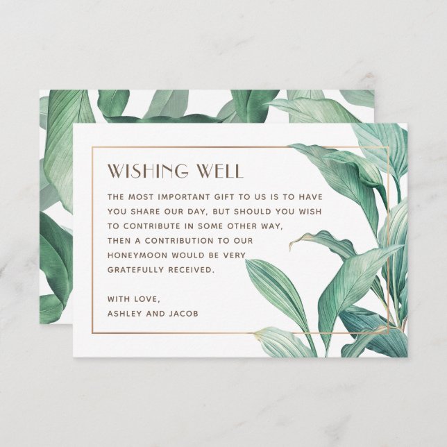 Watercolor Tropical greenery wedding wishing well Enclosure Card (Front/Back)