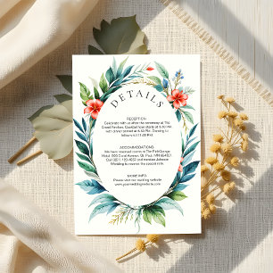Watercolor Tropical Greenery Wreath Wedding Detail Enclosure Card