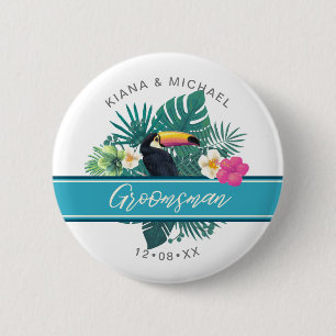Watercolor Tropical Groomsman Teal ID577 2 Inch Round Button