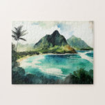 Watercolor tropical Hawaii. Ocean beach nature Jigsaw Puzzle<br><div class="desc">Watercolor nature tropical Hawaii jigsaw puzzle.</div>