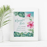 Watercolor Tropical Hibiscus Flower Mimosa Bar Poster<br><div class="desc">Use this cute Mimosa Bar sign to decorate your table and help guests know how to prepare their drinks. Designed using my original watercolor pink hibiscus flower and monstera palm leaves, this sign is perfect for brunch and bubbly's, bridal showers, baby showers, weddings or whatever you like. To see matching...</div>