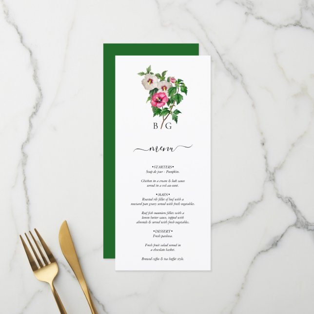 Watercolor Tropical Hibiscus Summer Wedding Menu (Front/Back In Situ)