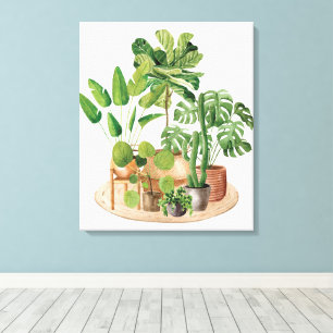 Watercolor Tropical Houseplants Canvas Print