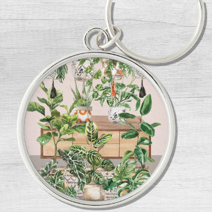 Watercolor Tropical Houseplants Keychain
