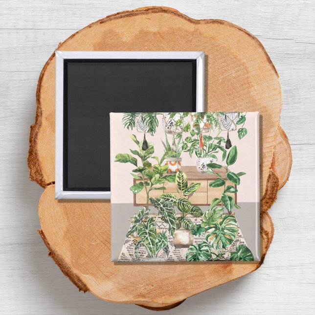 Watercolor Tropical Houseplants Magnet (Close up)