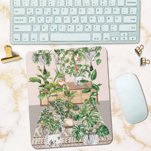 Watercolor Tropical Houseplants Mouse Pad