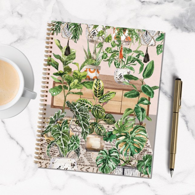 Watercolor Tropical Houseplants Todo List Notebook (In situ)