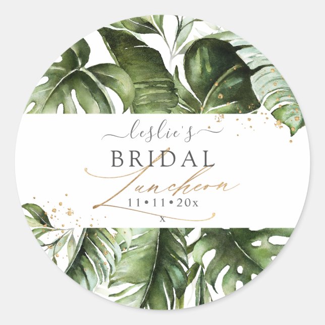 Watercolor Tropical Jungle Bridal Luncheon Classic Round Sticker (Front)