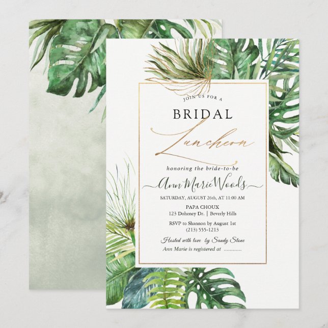 Watercolor Tropical Jungle Bridal Luncheon Invitat Invitation (Front/Back)