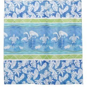 Watercolor Tropical Leaf Flamingo Sea Turtle Shell