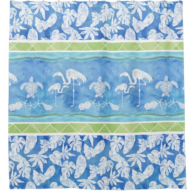 Watercolor Tropical Leaf Flamingo Sea Turtle Shell (Front)