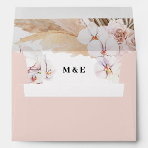 Watercolor tropical leaf orchid pampas grass envelope