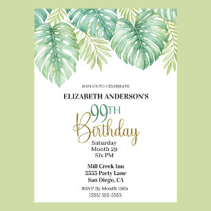 Watercolor Tropical Leaves 99th Birthday Invitation