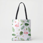 Watercolor Tropical Leaves and Flamingo Tote Bag<br><div class="desc">Customizable all over print tote bag featuring a pattern of watercolor palm leaves,  split leaves,  banana leaves,  palm leaves,  flowers and flamingo. This tote bag is perfect favour bag for summer events. Similar designs are available.</div>
