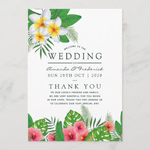 Watercolor Tropical Leaves Beach Wedding Program