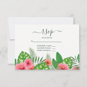 Watercolor Tropical Leaves Beach Wedding RSVP Card