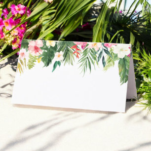 Watercolor Tropical Leaves Folded Place Card
